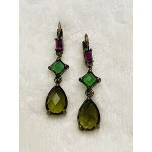 Vintage Nina Ricci Synthetic Amethyst, Peridot, Citrine Gemstones Drop Earrings